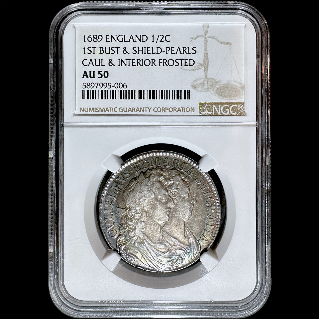 イギリス 1689年 1/2Crown NGC AU50 すさん