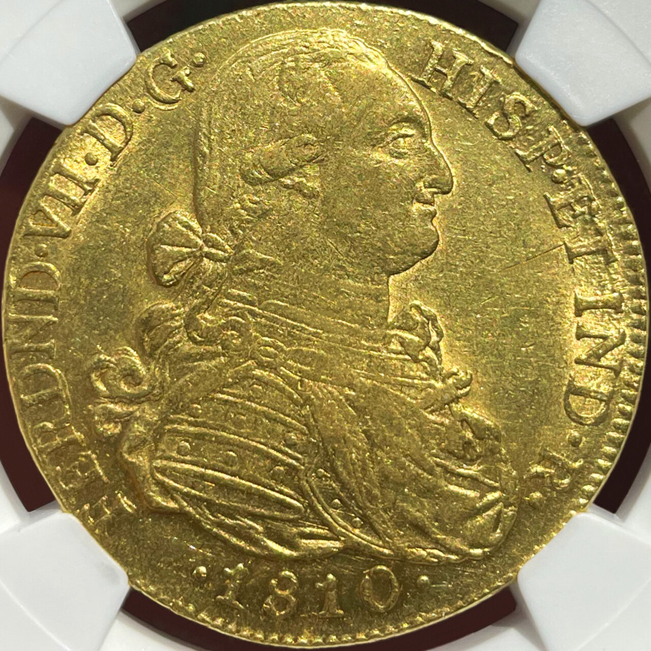 1810年 スペイン領コロンビア フェルナンド7世 8エスクード 金貨 NGC 