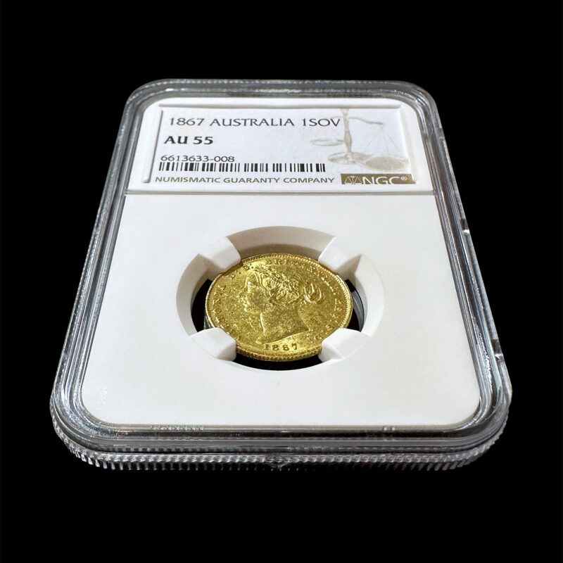 ★花冠　ヴィクトリア　ヤングヘッド★　1867年　オーストラリア　シドニー　1ソブリン金貨　AU55（PCGS,NGCアンティークコイン投資）