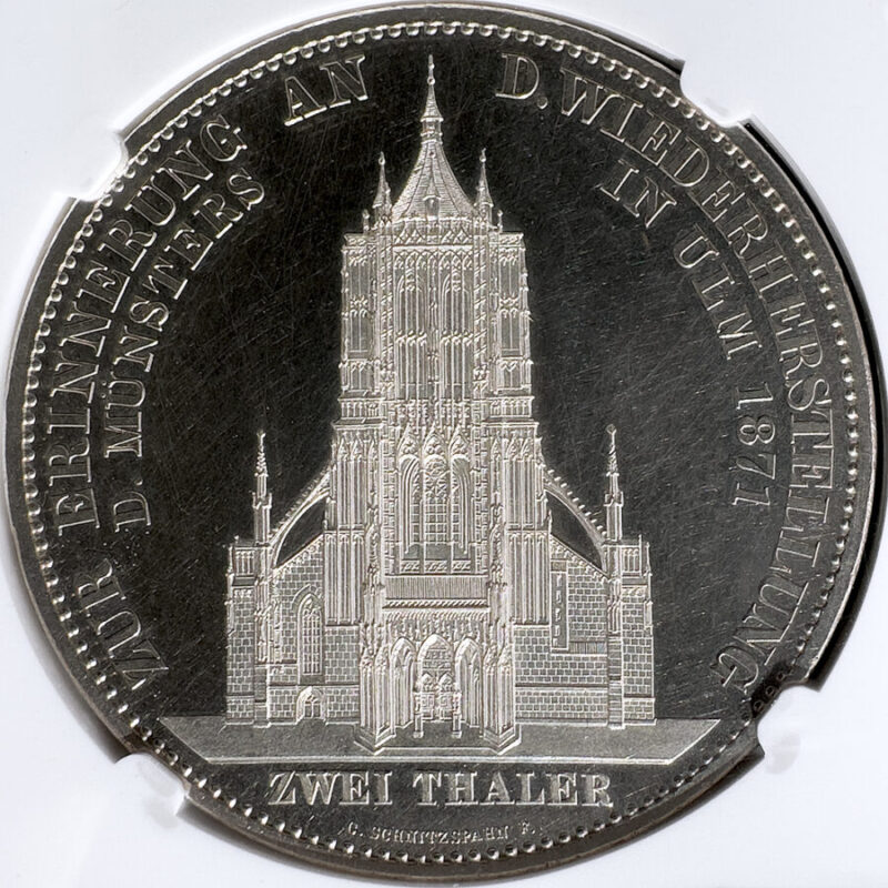 1871年 ドイツ ヴュルテンベルク ウルム大聖堂 カール1世 2ターラー 