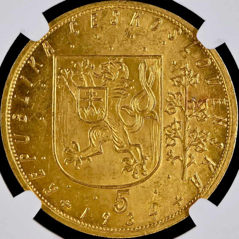 1934年 チェコスロバキア 馬上の聖ヴァーツラフ1世 5ダカット 金貨 NGC MS63 - BeEraCoins NGC 