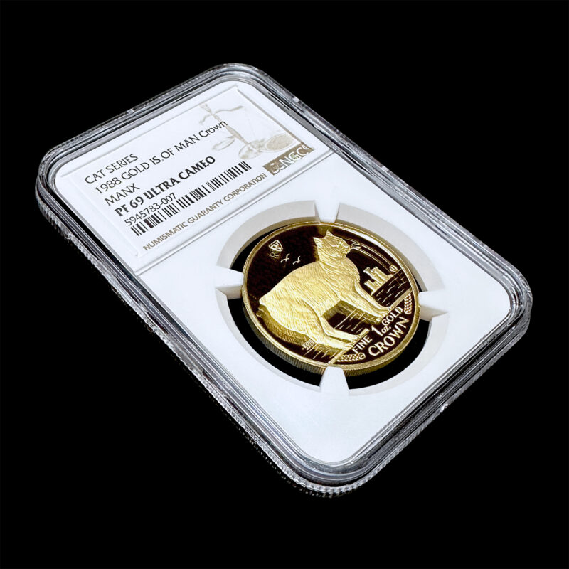 ★ヤフオク初　プルーフ　上位2枚　クラウン金貨　マン島キャット　PF69UC（NGC,PCGSコイン投資）　Manx★1988　準最高鑑定　エリザベス2世　1オンス